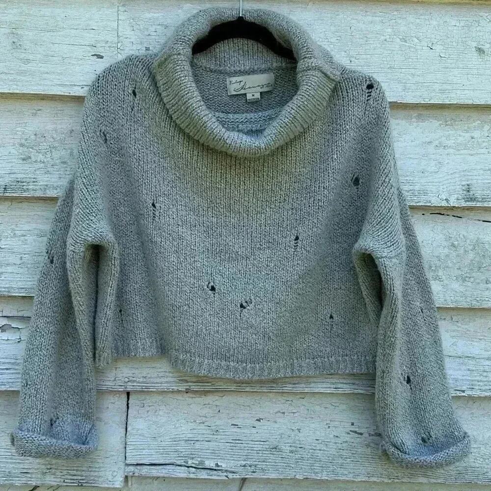 VINTAGE SAVANNA Gray Cowl Neck SweaterRolled Cuff in excellent‎ condition szM